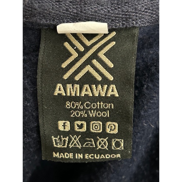 AMAWA Southwestern Hoodie Aztec Wool Blend Navy Blue Ecuador Pullover Men's 2XL - Picture 3 of 7